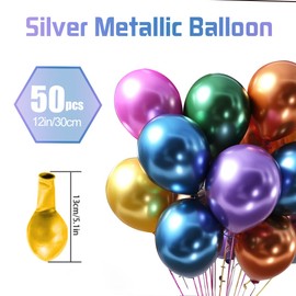 Pack of 50 Metallic Balloons, 12 Inch Balloons, Colourful, 6 Metallic Colours Latex Balloons, Metallic Balloons, Helium Balloons, Colourful for Wedding, Birthday Decoration, Baby Shower, Vintage