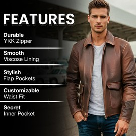 STOREJEES Mens Brown Leather Jacket | Brown Distressed - L