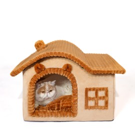 Jiupety Bear Cat House for Cat, Chimney Cat Houses for Indoor Cats, Pet Animal House for 3-10 lbs Cat, Cartoon Cute Chimney Cat House