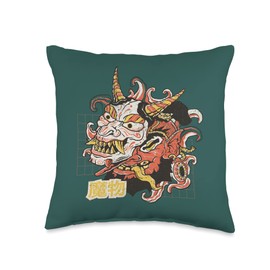 Oni Monster Asian Mask Kawaii Horror Japan Anime Lover Retro Throw Pillow