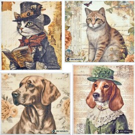 YAY NOVELTY 12 Pack German Swedish DishCloths, Paper Towels Alternative - Washable, Eco-Friendly Cellulose Sponge Dish Cloths, Reusable Cleaning Cloths - Kitchen Essentials - Vintage Pets