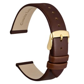 WOCCI 20mm Lug Width, Elegant Watch Band, Genuine Leather Replacement Strap with Gold Buckle (Caramel Brown)