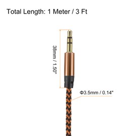 MECCANIXITY 2 Pack Aux Cable 3.5mm Male to Male Nylon Braided 3Ft 3 Pole Hi-Fi Stereo Sound Auxiliary Cord Orange Gold for Earphones, Smart Phones, Home/Car Stereos, Speakers, Computers