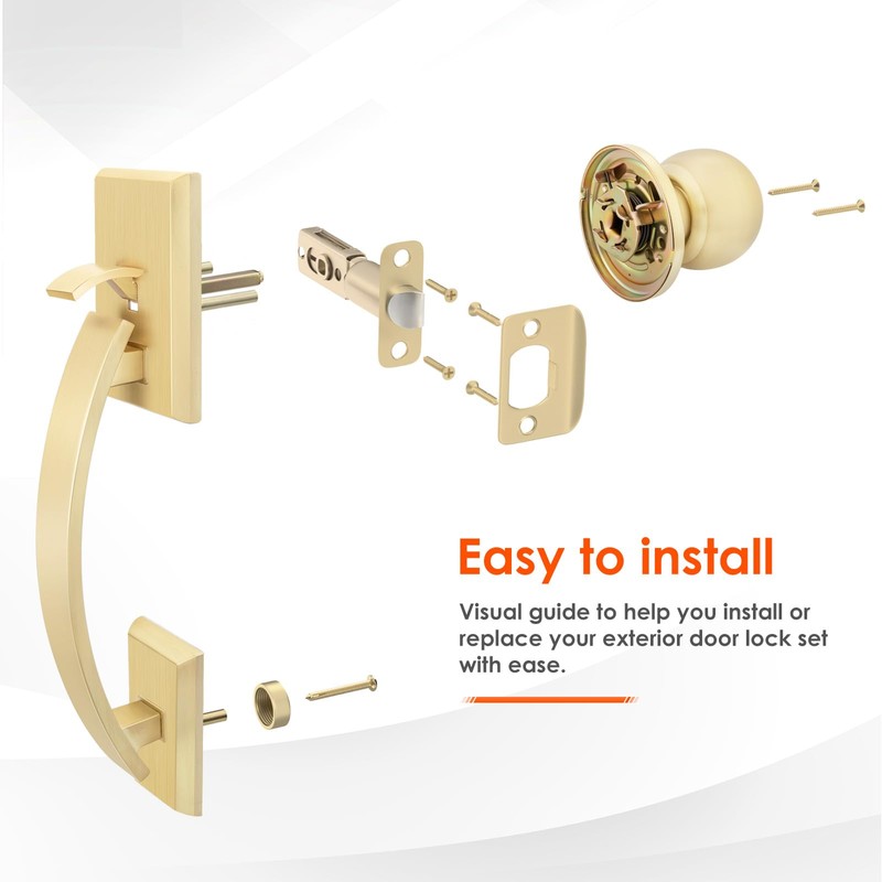 Haidms Gold Door Handle Exterior, Entry Door Handle and Reversible