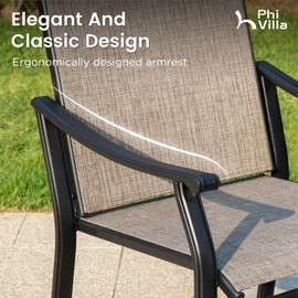 PHI VILLA Outdoor Dining Chairs Set of 2, Breathable Textilene Fabric and Metal Frame with Backrest and Armrest,Quick-Dry and Rustproof,Patio Chairs for Lawn,Garden