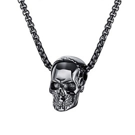 dsanbo Men's Stainless Steel Chain Skull Pendant Biker Gothic Skull Skeleton Necklace black