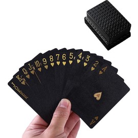 LUYING Playing Cards, 54 Pieces, Black Gold, Plastic Magic Playing Cards, PVC Waterproof, Abrasion Resistant, Game Board Game, Party, Storage Case (Set of 1)