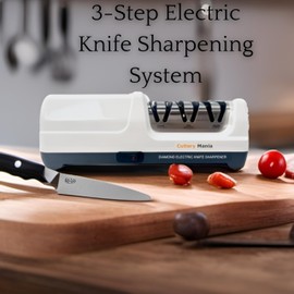 Simple Sharp Professional Electric Knife Sharpener | 3 Stage Precision Sharpening System for Straight and Serrated Blades with Diamond Abrasives | Effortless Precision Sharpening (White)