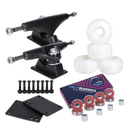 Cal 7 Skateboard Package | Complete Combo Set with 139 Millimeter / 5.25 Inch Aluminum Trucks, 52mm 99A Wheels & Bearings (Black Truck + White Wheels)