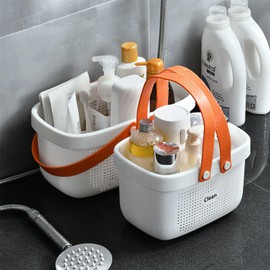 JiatuA Plastic Storage Basket with Handle Portable Shower Caddy Tote Organizer Basket Bin for Bathroom Kitchen Dorm Room Bedroom, Small White