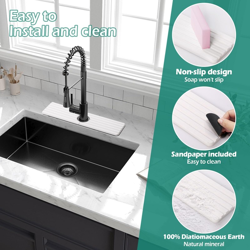 GeeRic 16.8” Rectangle Sink Splash Guard Mat, Stone Absorbent Faucet