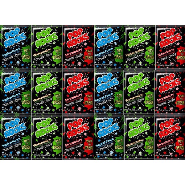 Pop Rocks Candy Variety Pack 18 Packets Total (6 of Each - Watermelon, Strawberry, Tropical Punch)