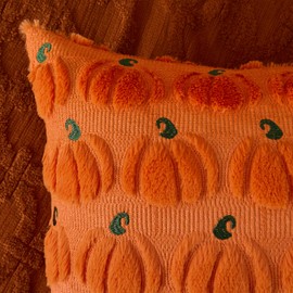 UGASA Fall Pillow Cover 12 x 20 Set of 1 Pumpkin Pattern Embroidery Decorative Rectangular Lumbar Cushion Autumn Soft Plush Faux Wool Pillows for Home Couch Sofa Bedroom Chair, Orange