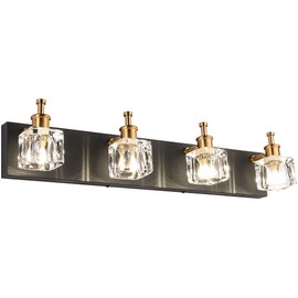 PRESDE Modern Black Bathroom Vanity Light Fixtures Over Mirror LED 4 Lights Crystal Bath Wall Lighting(Exclude Bulb)