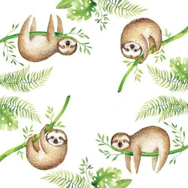 20 Napkins Cute Sloth from the Jungle Animal Motif 33 x 33 cm