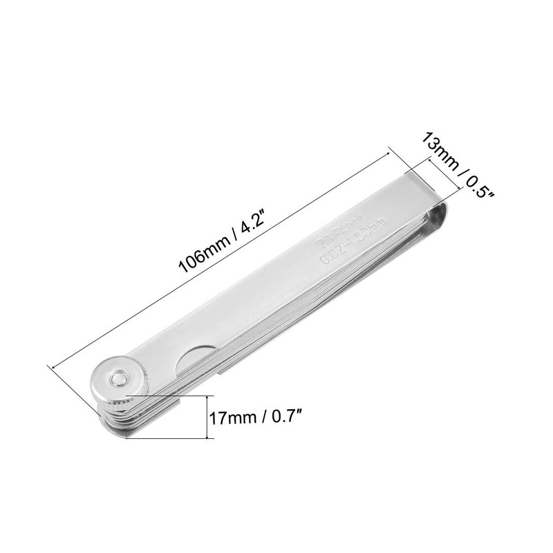 sourcing map Metric Thickness Feeler Gauge 0.02-1.00mm 23 Pieces Mn
