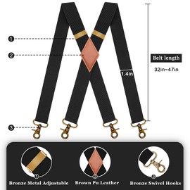 AYOSUSH Vintage Suspenders for Men Heavy Duty 4 Snap Hooks for Belt Loops Adjustable X Back (Black A1, One Size)