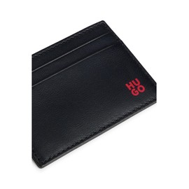 HUGO Men's Tibby S Card Case Nappa Leather with Stack Logo Black, black, Minimal