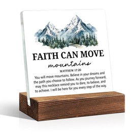 TOUNER Faith Can Move Mountains Acrylic Office Decor Sign, MATTHEW 17:20 Acrylic Desk Plaque, Inspirational Quotes Gifts for Women Mom Aunt Sister BFF, Graduation Birthday Gifts for Daughter Son