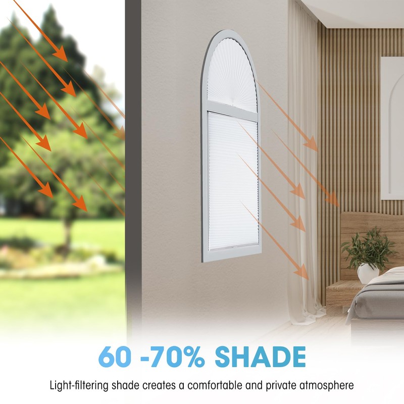 Arch Window Light Filtering Pleated Shade Blinds for semi-Circle Arch