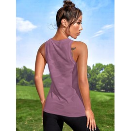 OYOANGLE Women's Camo Print Sleeveless Workout Shirts Exercise Running Tank Tops Active Gym Tops Mauve Purple Medium