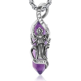 DRINSPER Hecate Necklace Hekate Triple Goddess Witches Pendant 925 Sterling Silver Hecate Amethyst Crystal Necklace Ancient Greek Mythology Witchcraft Moon Magic Amulet Jewelry for Women Men