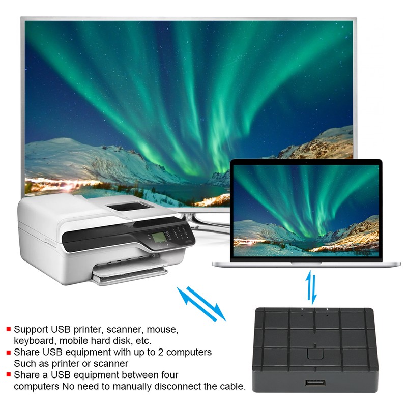 2-Port Switcher 2-in 1-out Converter USB Printer Computer Sharing U
