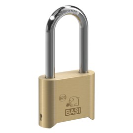 BASI Brass Combination Lock Shackle Height 58 mm Individually Adjustable Combination Code with Coding Key Weatherproof Padlock 4-Digit Combination