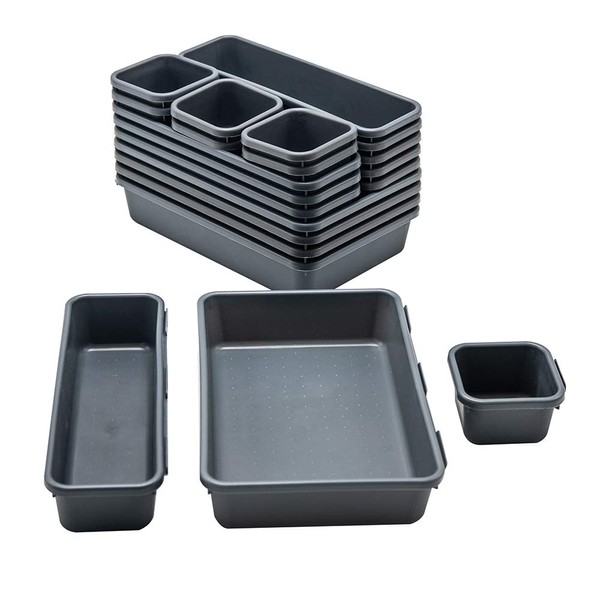 Gonice 18 PCS Black Desk Drawer Organizer, Interlocking Drawer Organizers