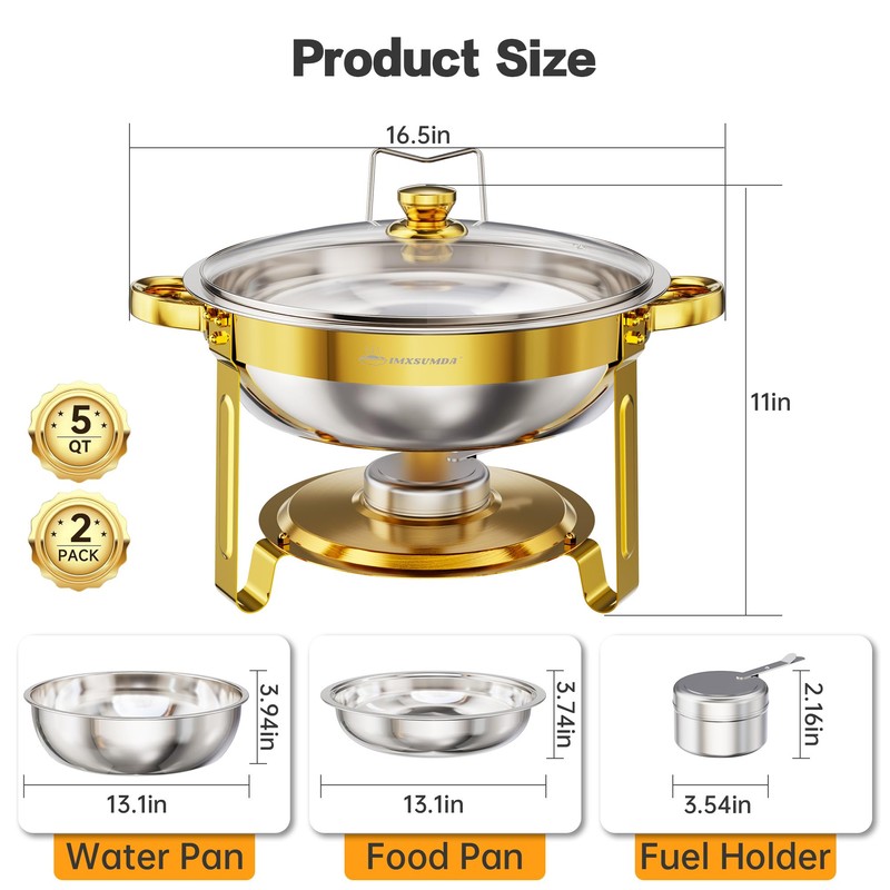 Chafing Dishes for Buffet Set 2 Pack, 5QT Round Dish