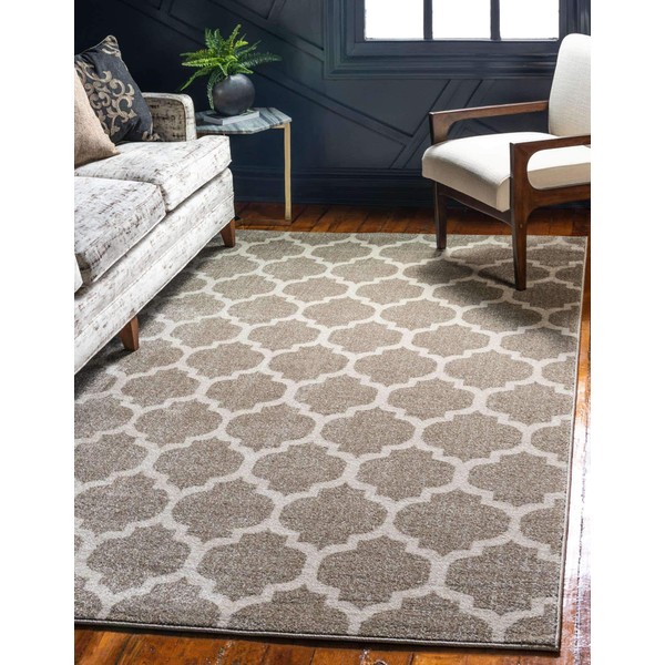 Unique Loom Trellis Collection Modern Morroccan Inspired with Lattice Design Area Rug, 4 ft x 6 ft, Light Brown/Beige