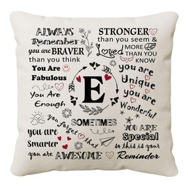 HKTNGEX Inspirational Throw Pillow Cover Gift,26 Letter Initial Alphabet A-Z Cushion Cover Pillowcase For Daughter Son Sisters Friends Colleague Birthday Christmas Graduation Reminder Home Decor (E)