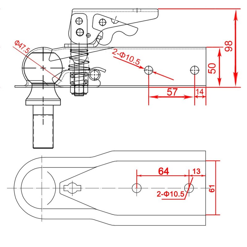 2" Straight Trailer Coupler (1-7/8" Ball 2" Width 2000 LBS)