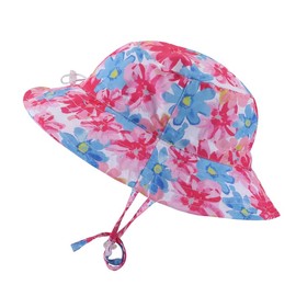 Sombrero de verano para bebé niña con UPF 50+ para niños, gorro de playa de algodón ajustable para niños de 2 a 10 años, Flor pequeña rosa, 2-10 años