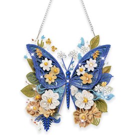 Frundoo Diamond Painting Pendant Wind Chime Diamond Painting Door Wreath Gift Girls 5 6 7 8 9 10 11 12 Years DIY 5D Diamond Painting Wind Chime with Chain for Window Wall and Entrance Decor