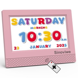 Sinoviwe Digital Alarm Clock with 7'' HD Screen, Calendar Function,It is Perfect for Kids Aged 3-15 Years Old with Remote Control and Custom Reminder Function Birthdays (Pink)