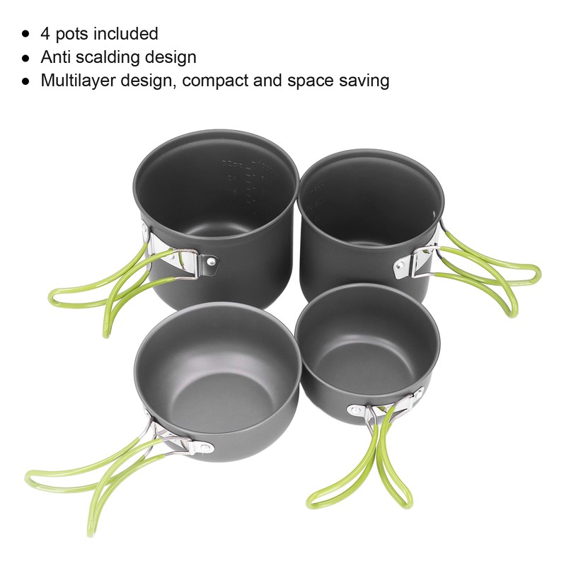 4pcs Camping Pot Kit Multi Layers Anti Scalding Design Camping