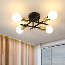 Riserva Industrial Chandelier, 4-Lights Ceiling Lights, E27 Semi-Flush Mount Ceiling Lamp for Living Room, Bedroom, Kitchen