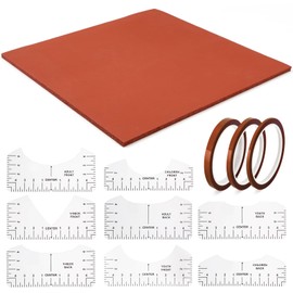 15 x 15 Inches Silicone Heat Press Mat Pad with 8 PCS T-Shirt Rulers and 3 PCS Heat Resistant Tapes, 0.3” Thickest Silicone Pad for Heat Press Machine (Red+15"x15")