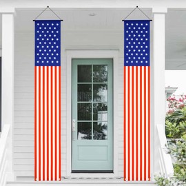 G2PLUS USA Flag Door Banner - 2 Pack White Red Blue Hanging American Flag Banners Patriotic Decor for Veterans Day, Independence Day, Memorial Day Indoor Outdoor Decoration(12x71 Inch)