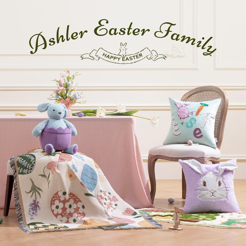 Ashler Easter Bunny Shaped Pillow, Easter Egg Throw Pillow, Soft
