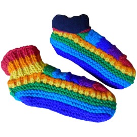 Natural Flow Fair Trade Nepal Winter Wool Fleece Lined Cosy Toes Slipper Bed Socks Size 4-7 (Rainbow Stripe)