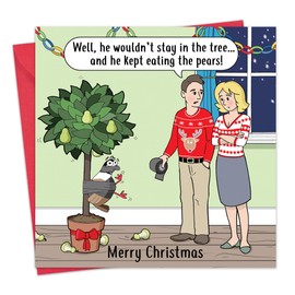 Twizler Funny Christmas Card Partridge - Merry Xmas Card - Mens Happy Christmas for Him Husband Dad Son - Womens Xmas for Her Wife Mom Daughter