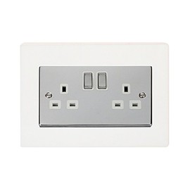 Focus Plastics DOUBLE LIGHT SWITCH SOCKET COLOURED ACRYLIC SURROUND FINGER PLATE - WHITE (10 COLOURS)