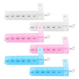 Pack of 6 7 Day Pill Box, 7 Compartments, Travel Tablet Box, Transparent Tablet Dispenser for Medication, 3 Colours, Portable Pill Organiser, Handy Tablet Box for Vitamins Fish Oil