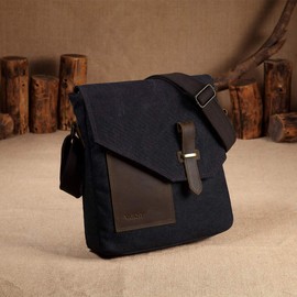 Vaschy Canvas Shoulder Bag Men's Vertical Messenger Bag Crossbody Bag Business Bag for School Commute Outdoor, Black
