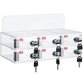 Threan 6 Slot Cell Phone Storage Box, Acrylic Clear Cell Phone Storage Cabinet Wall Mounted with Door, Locks and Keys for Office School Factory