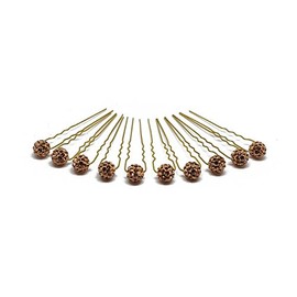 10 x Hair Accessories Rhinestone Ball on Golden Hair Pins PS-HG Beige