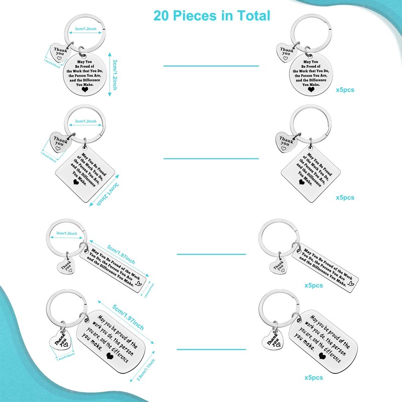 Ximalun 20 Pcs Thank You Gifts Appreciation Keyring Make a