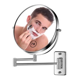 BTremary 8” Wall Mounted Magnifying Makeup Mirror 1X/7X Wall Mount Mirror Swing Arm Two-Sided 360° Swivel Bathroom Shaving Mirror for Men and Women in Hotel/Home, Chrome